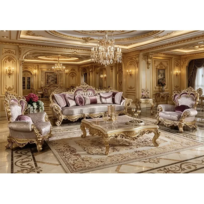 European Style Log Carved Sponge Fabric Sofa Set Removable Washable Cover French-American Design High-end Customization for
