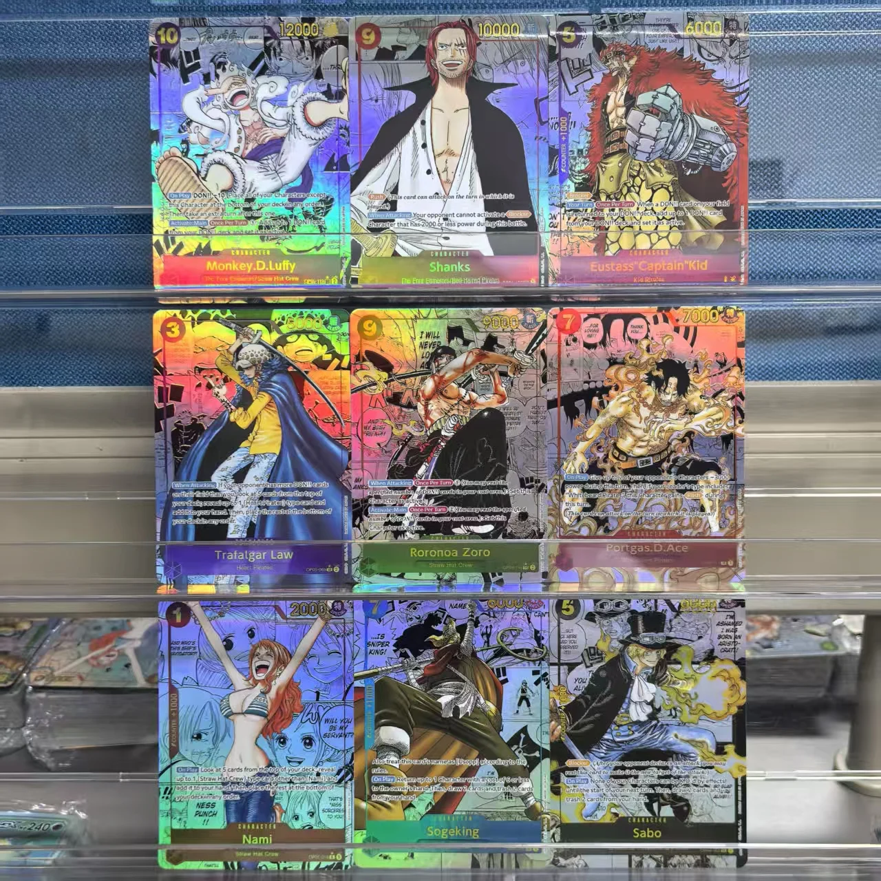 

9Pcs One Piece English Anime Collection Card OPCG Sogeking Zoro Portgas.D.Ace Monkey D. Luffy Shanks Sabo Nami Game Cards Toys