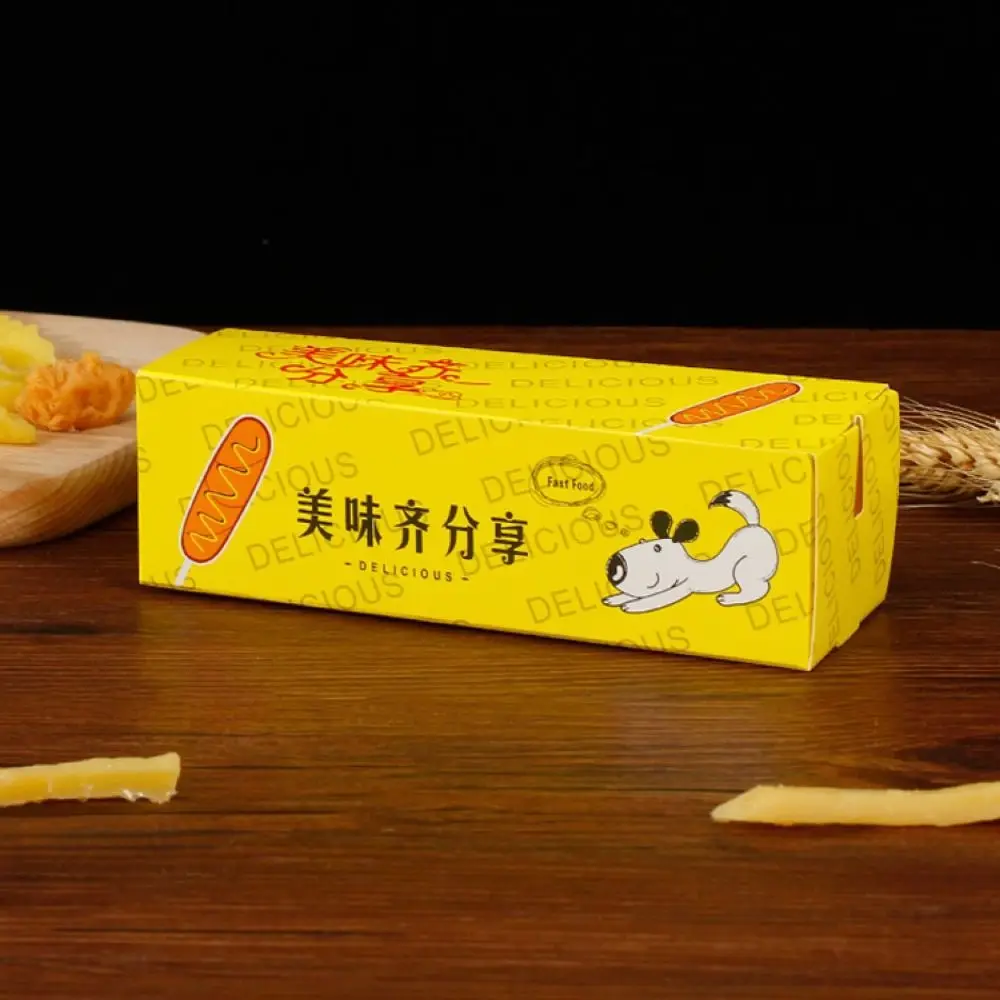 100PCS Disposable Hot Dog Packaging Box Boat Shape Food Grade Sausage Tray Eco-Friendly Paperboard Sausage Snack Boat Box