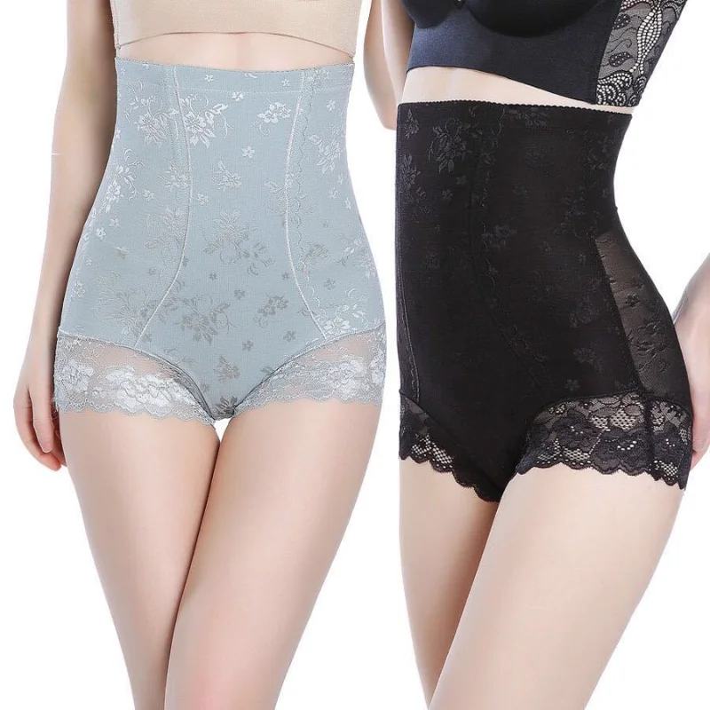 

High waist abdominal pants postpartum lifting buttocks corset waist shaper lace jacquard panties