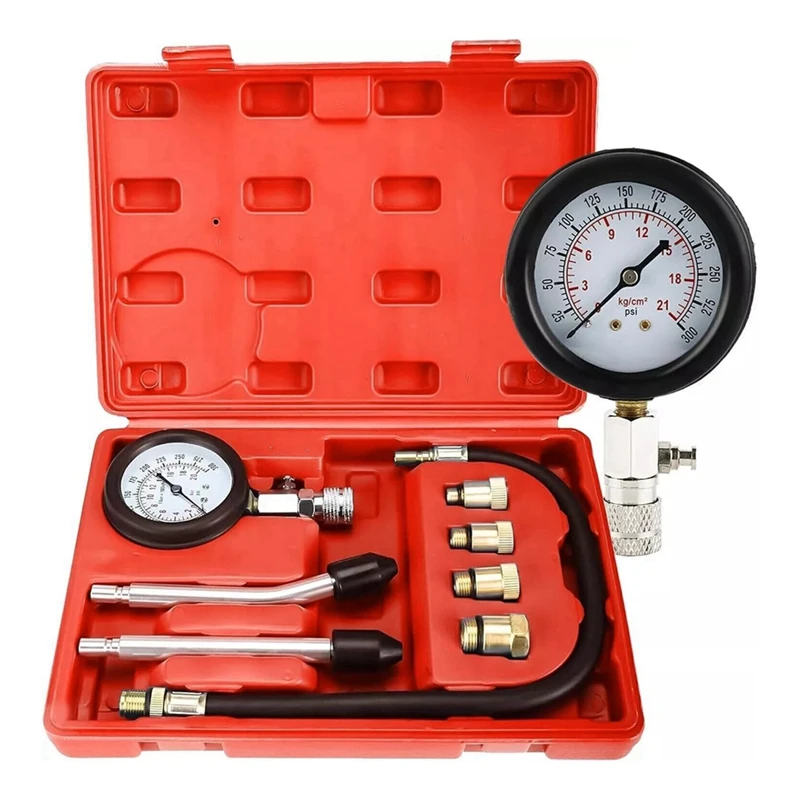 8Pcs Petrol Engine Cylinder Compression Tester Kit Gauge Tool For Automotive