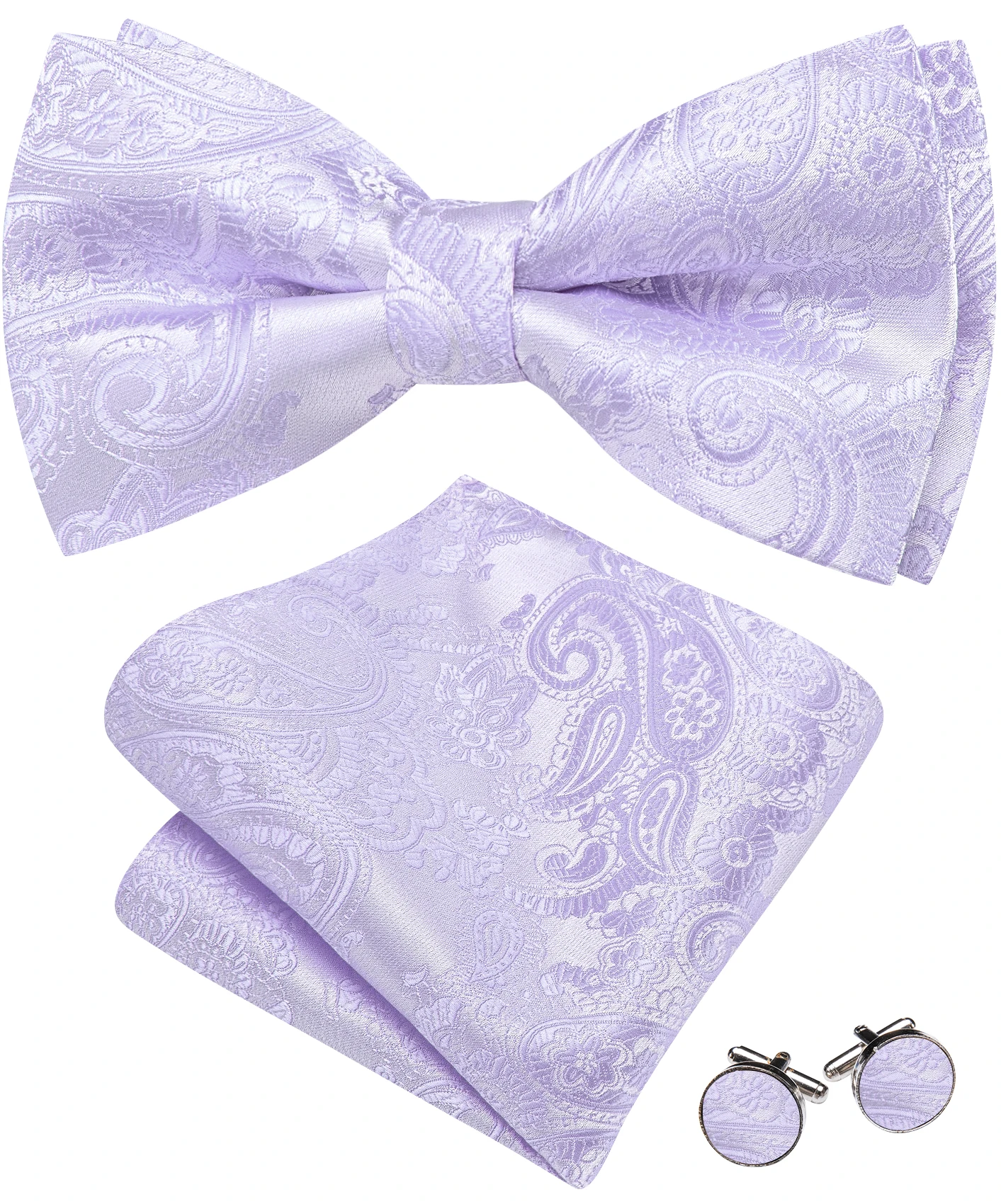 Barry.Wang Jacquard-Fliege für Herren, vorgebunden, violett, elfenbeinfarben, gelb, braun, Paisley-Blumenfliege, Einstecktuch, Manschettenknöpfe-Set, Hochzeitsgeschenk