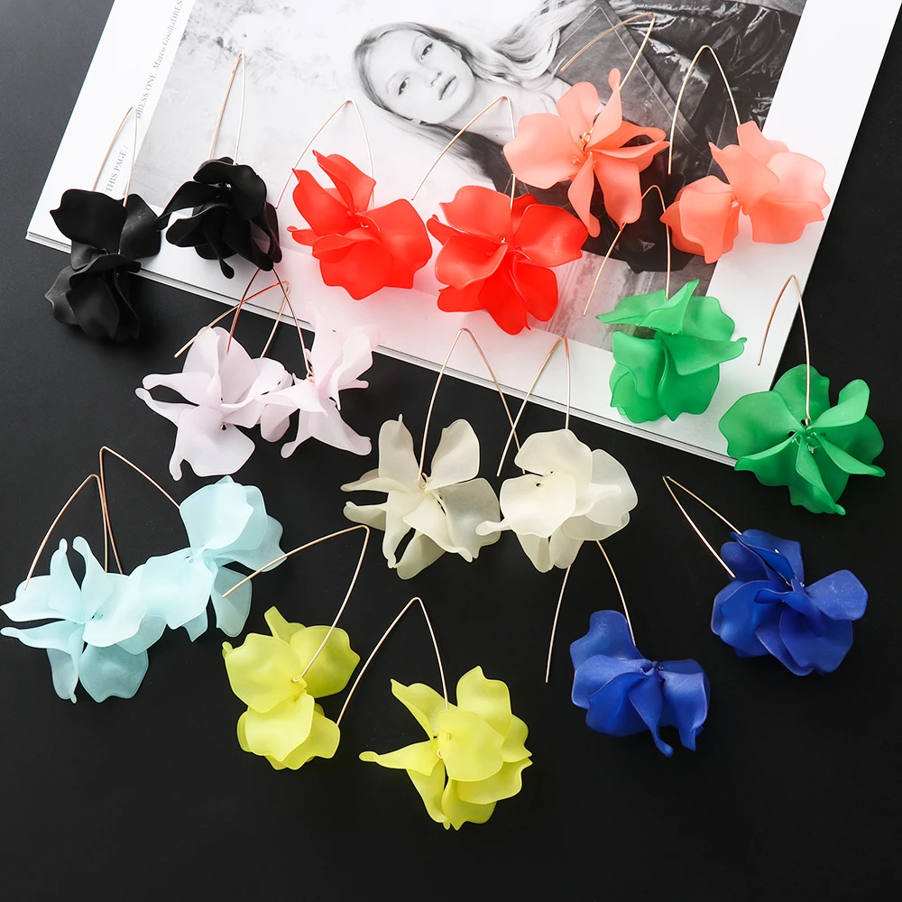 Fashion Flower Earrings Bohemia Handmade Petal Dangle Stud Vintage Resin Long Drop For Elegant Women Gifts Jewelry image 4