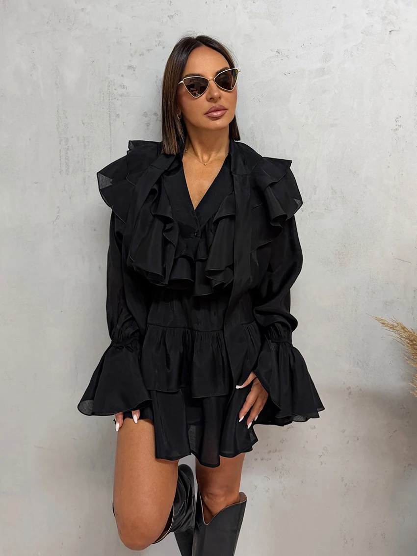 

Marthaqiqi Fashion Ladies Nightgown Lace Up Pajamas Long Sleeve Nightie Sexy V-Neck Nightwear Mini Dress Winter Female Sleepwear