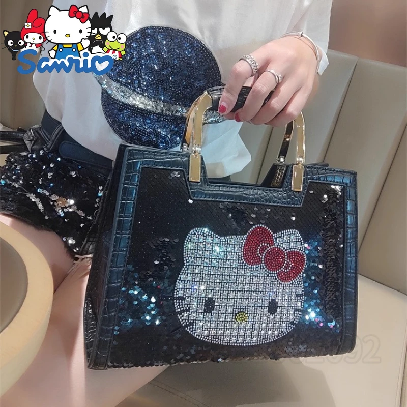  Hello Kitty New Women's Sequin Handbag Cartoon Mini Women's Shiny Shoulder Bag High Quality Fashion Mini Women's Bag