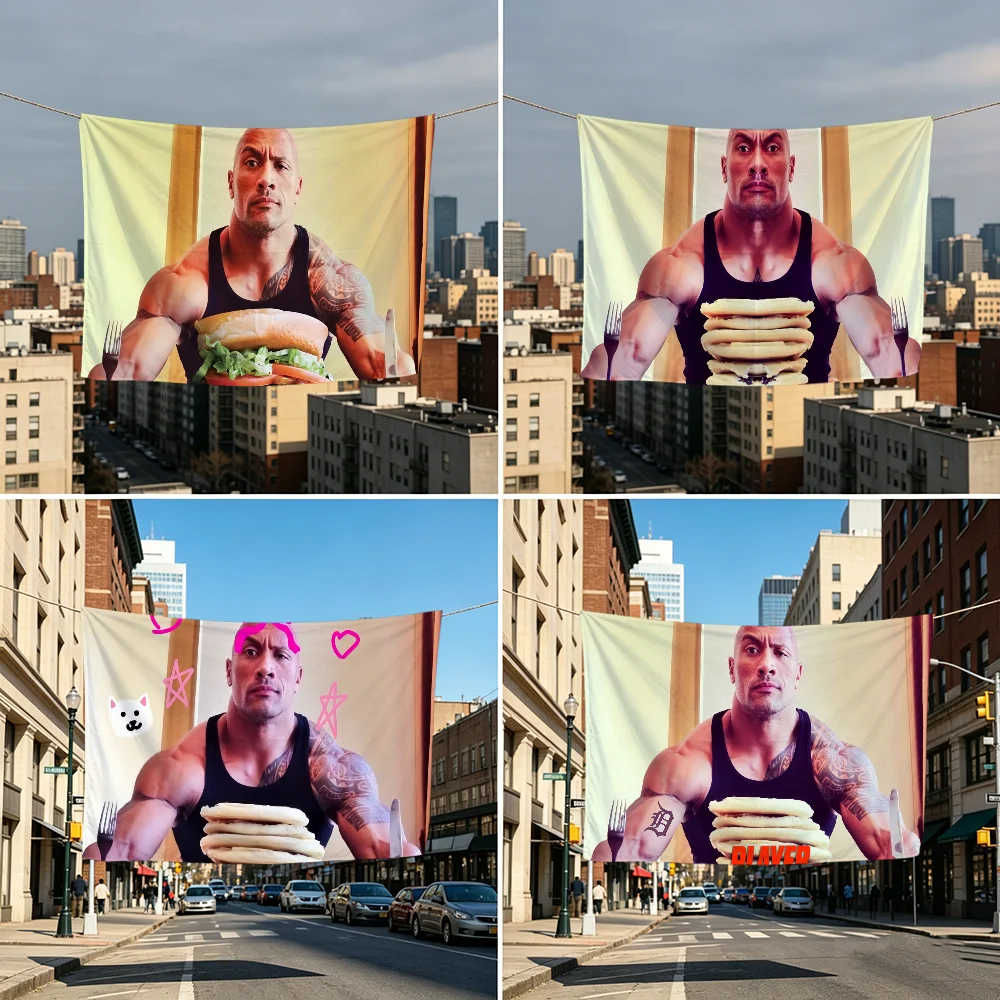 Cheat Day The Rock Eating Pancakes flag Durable Outdoor Indoor Patio Festive Decoration Classic Design Pole Wall Room Banner