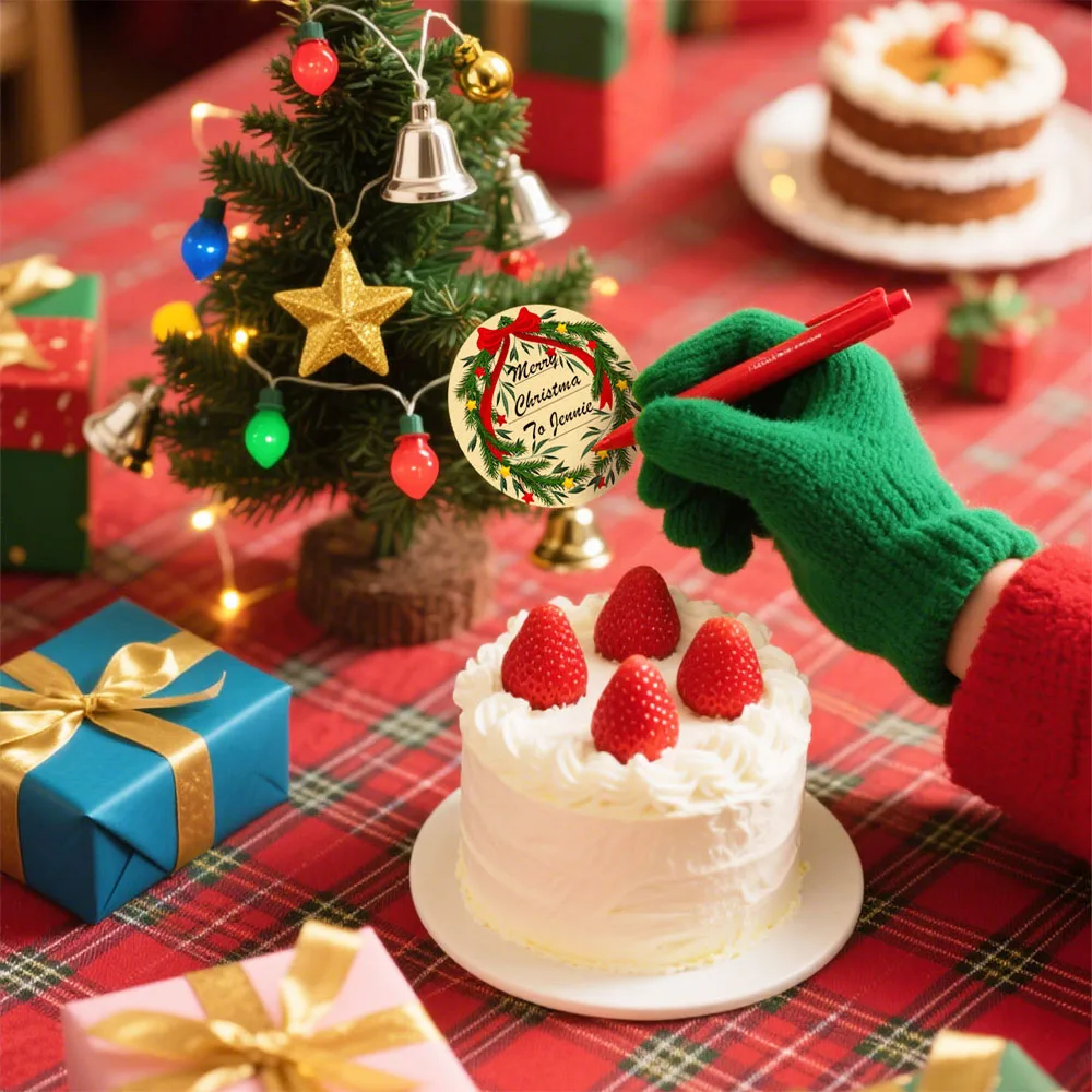 

3.8cm 320pcs/Roll Round Christmas Kraft Paper Label Stickers Diy Decorative Stickers Baking Sealing Gift Gift Stickers