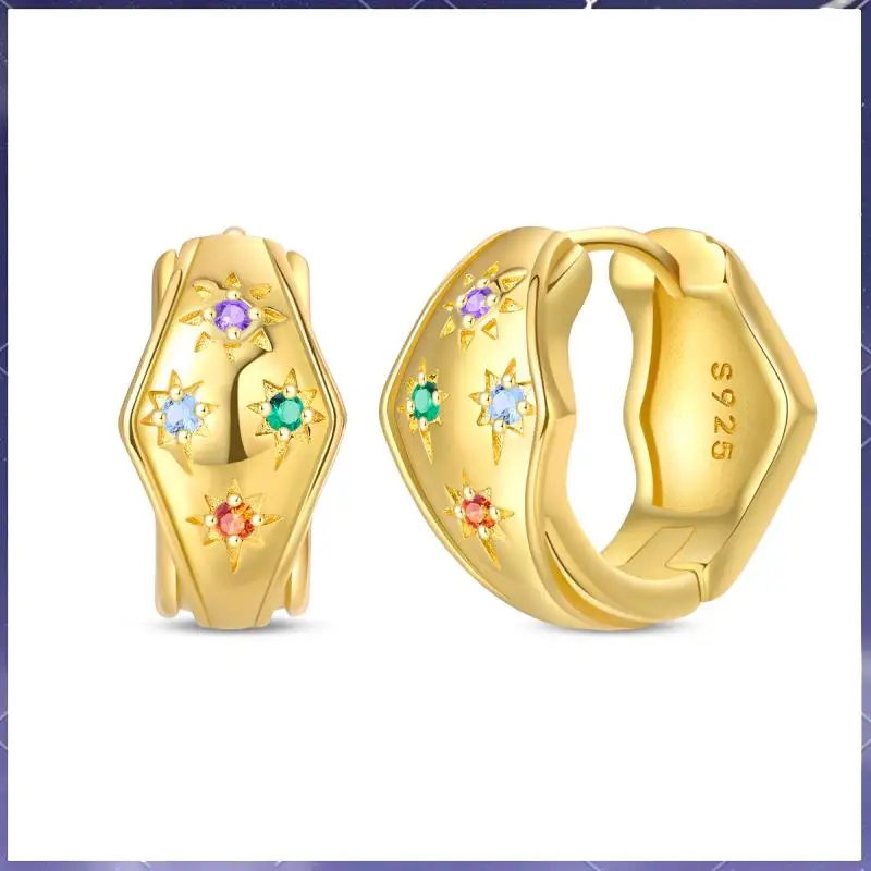 

925 Silver Sunshine Star Gold Earrings, Women's Gifts, Engagement Jewelry, and Souvenirs