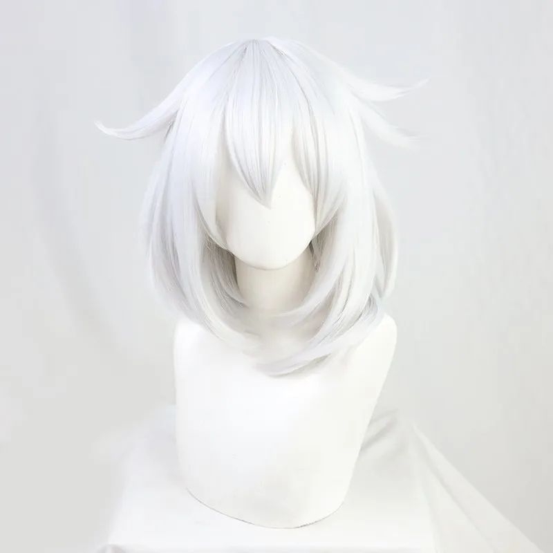 Genshin Impact Paimon 배너 소녀 코스프레 가발 여행자 실버 그레이 인버티드 보브 재고 있음