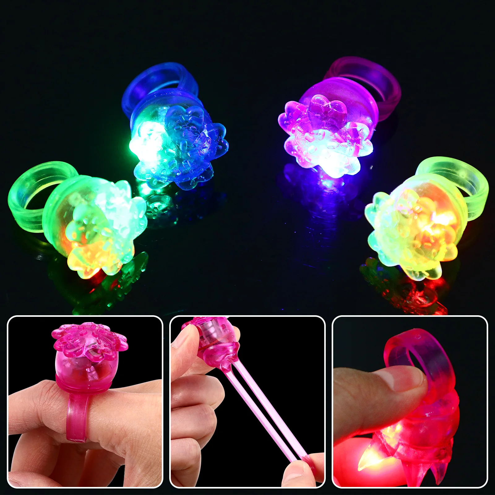 

20 Pcs LED Glow Rings Flashing Strawberry Shaped Party Favors for Children Treats Decorations Gifts Accessories DIY