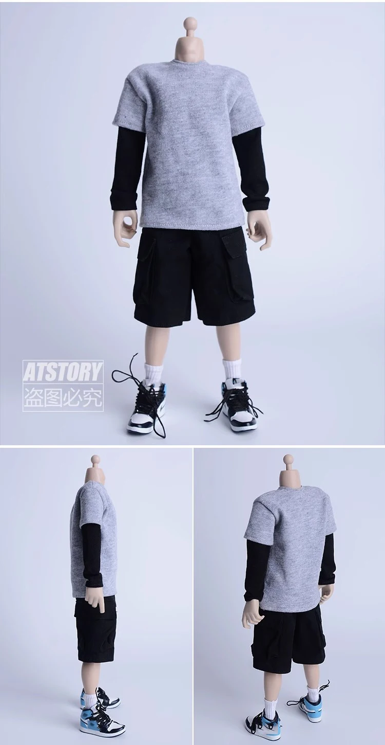 ATSTORY 1/6 Scale Soldier BJD Fashion Clothes Panelled Long-sleeved T-shirt Shorts Model Fit 12" 3A Bong Studio Action Figure