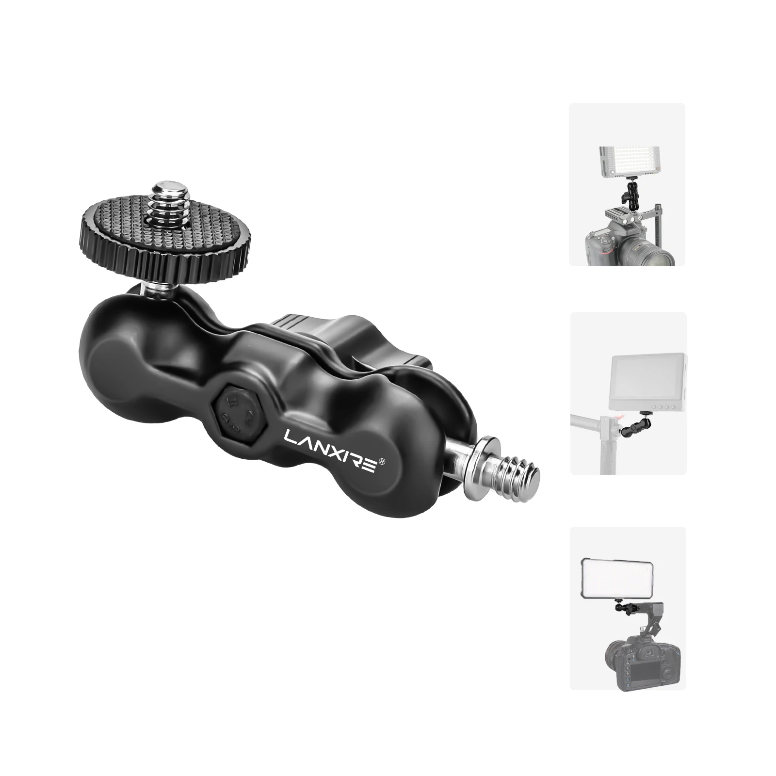 Lanxire Magic Arm met Dubbel Balhoofd, Articuleringbeugel met 1/4" Schroef voor Camera, Monitor, Microfoon, Licht, Super Clamp en Cage