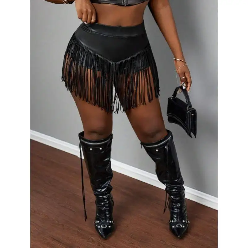 

77386 Sle Summer Casual Street PU Fringed Elastic Slim Fit orts Men's Faion Ciwalk Nine Points Pants Vintage Look