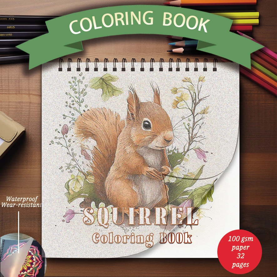 

Cute Squirrel Coloring Book - 8.27 x 8.27 inches 32 pages coloring book - Ideal gift for family or friends