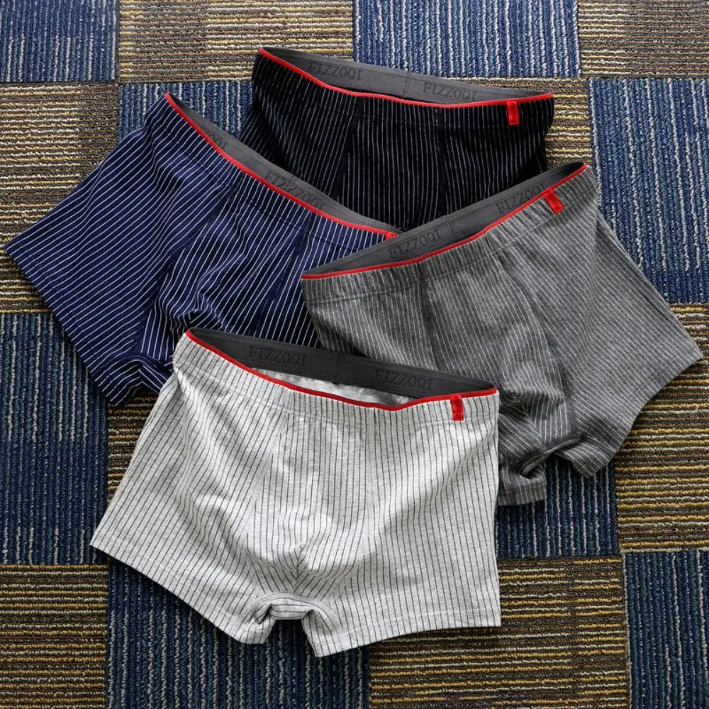

4PCS Breathable Stripe Men's Flat Panties Low Waist Large Size Men Boxer Underpants Loose Underwear for Man Man