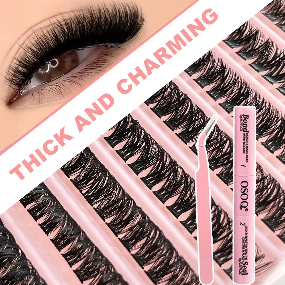 200 clusters of D curl eyelashes  dense and charming style  suitable for bold makeup  includes glue and tweezers