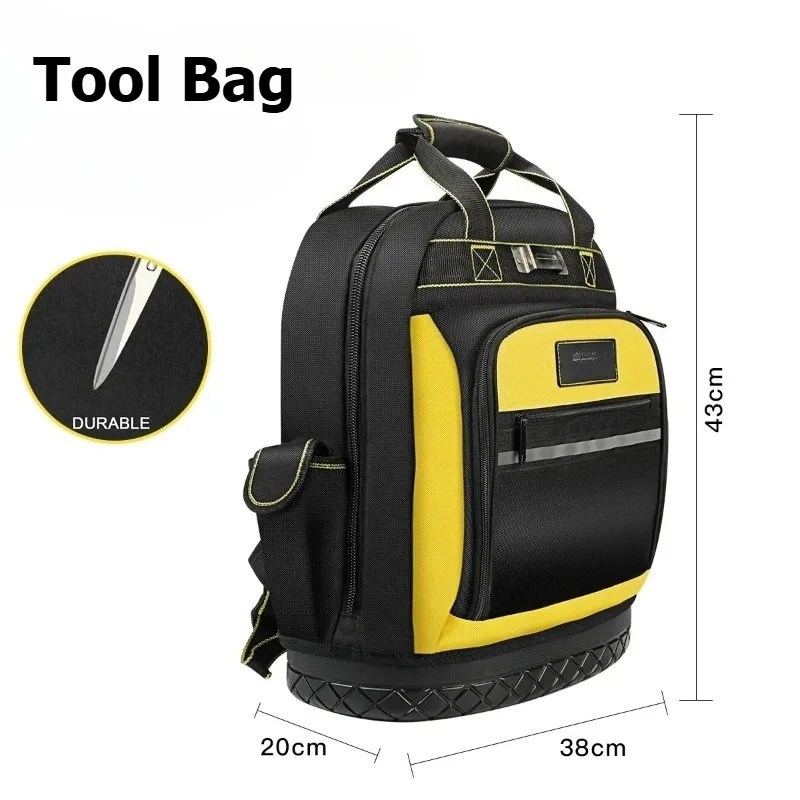 Waterproof Tool Backpack Tool Bag Rubber Base Heavy Duty Tool Organizer Electrician Plumber Maintenance Worker Portable Bag
