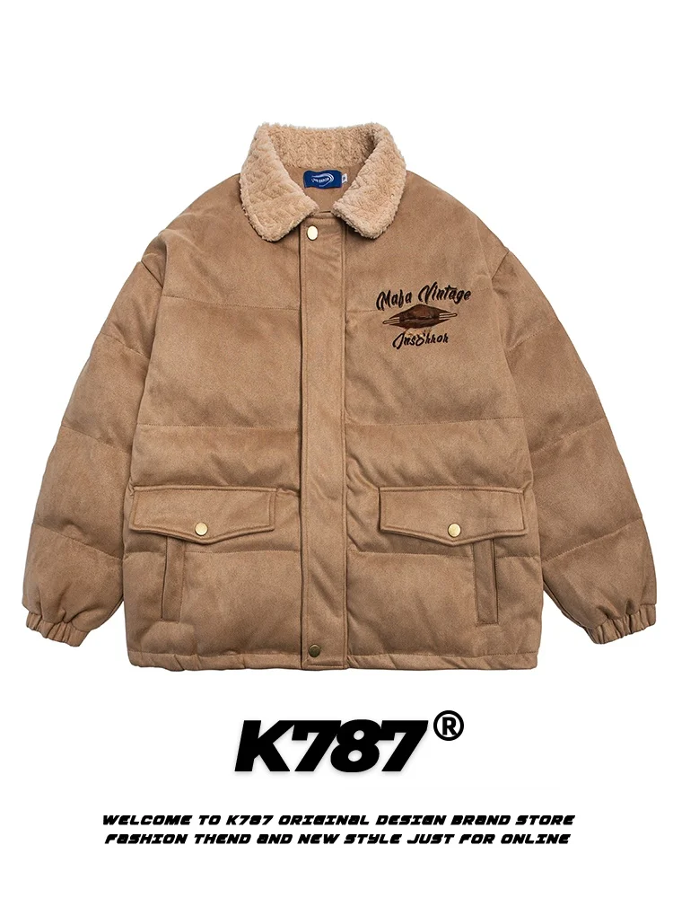

K787 Suede Thiened Collar American Retro Cotton Jaet Men's Women's Vintage Winter Couple Workwear Coat Warm Long Sve