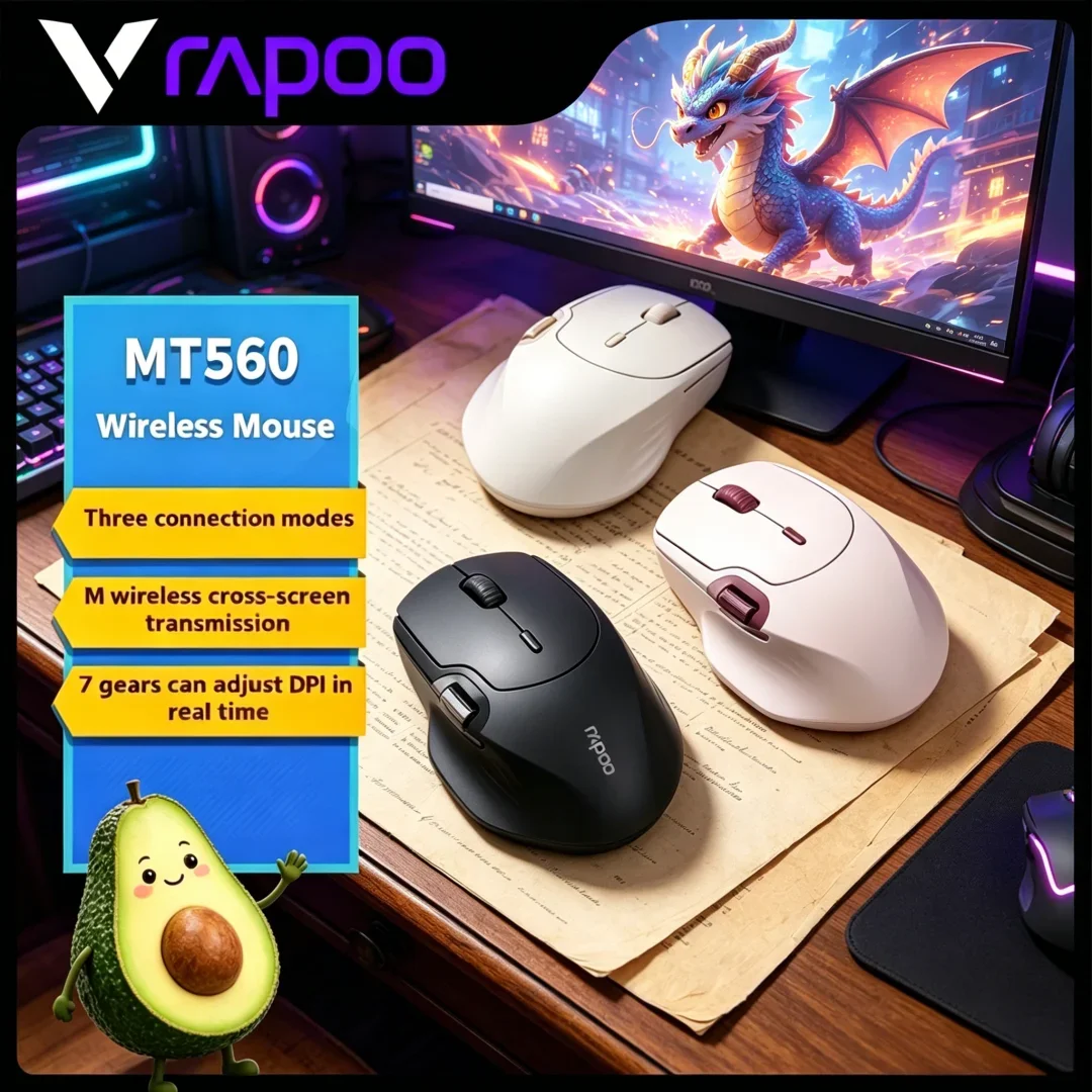Rapoo MT560 Mouse 3mode Wireless Mice Imperial Ergonomic Hall Magnetic Induction Knob Cross Screen Mystic Shiny Premium