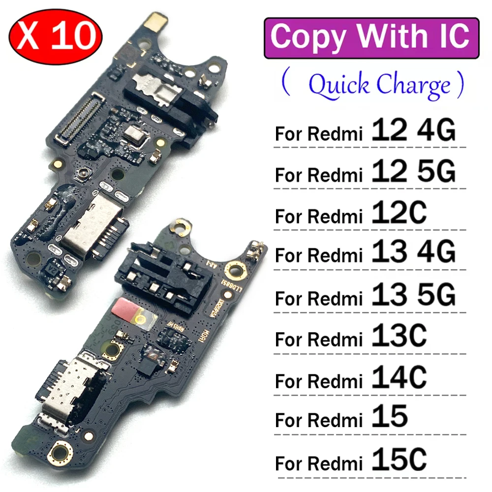 

10 шт., USB-порт для зарядки, док-станция, разъем для зарядного устройства, гибкий кабель для Xiaomi Redmi 12 12C 13 13C 14C 15 15C 4G 5G