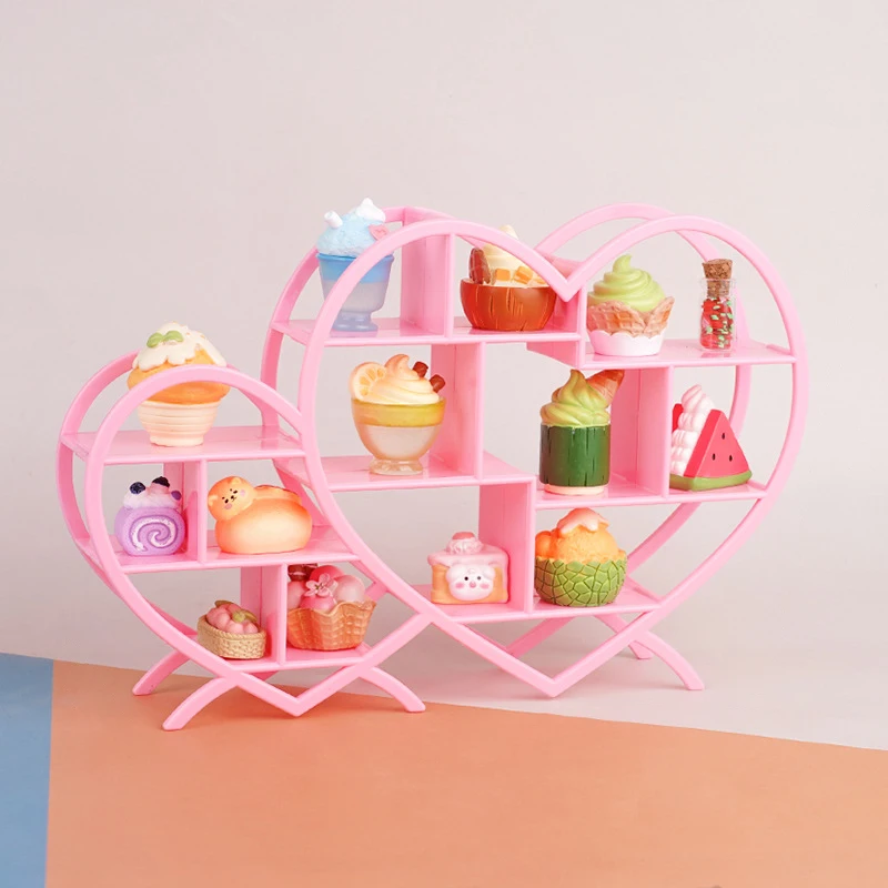 1 Buah Rak Mini Antik untuk Rumah Boneka, Ornamen Bentuk Hati, Rak Pajangan, Model Furnitur Boneka, Dekorasi Mikro untuk Adegan, Alat Peraga