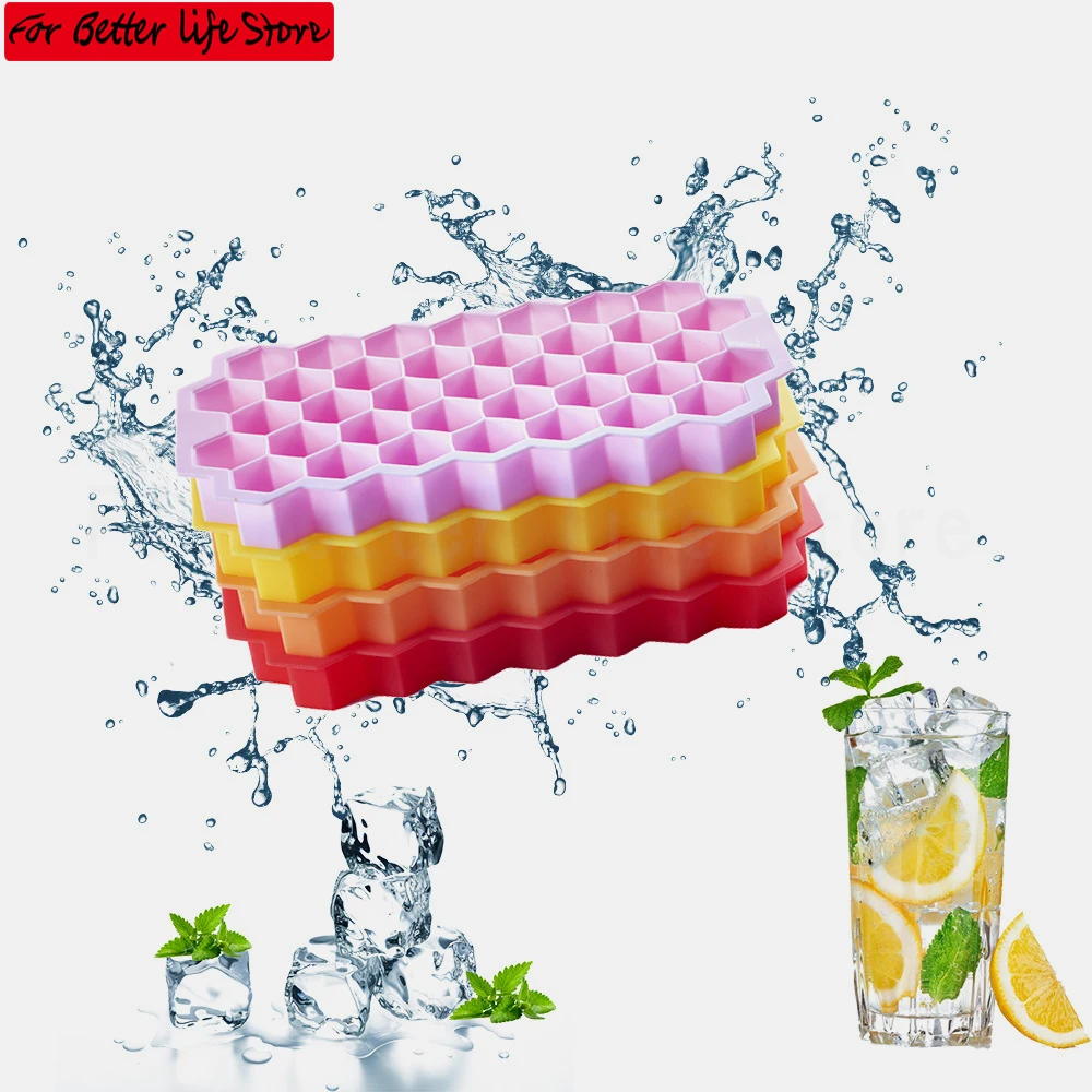 DIY Honeycomb ice cube maker Silicone Molds Ice mould Silica Gel Ice Tray 37 Grids Household Ice Making Box With Lid Ice Mold