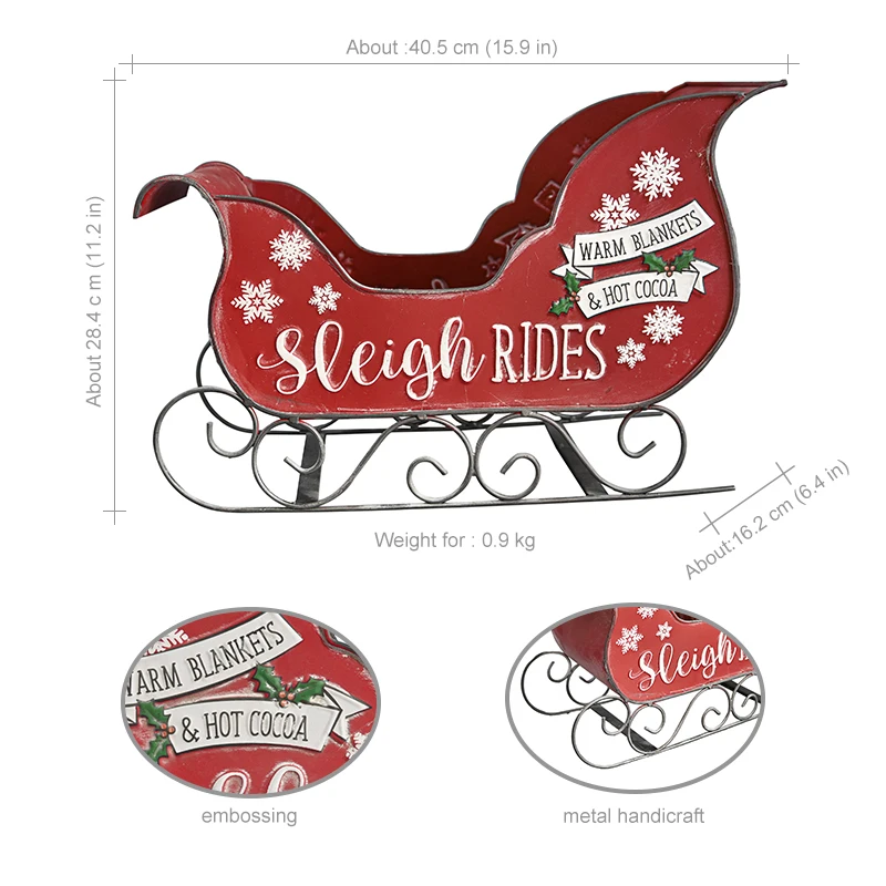 Merry Christmas Red Sledge Metal Sleigh Christmas Craft Supplies Indoor Decoration 2023 New Year Gift Party Decoration