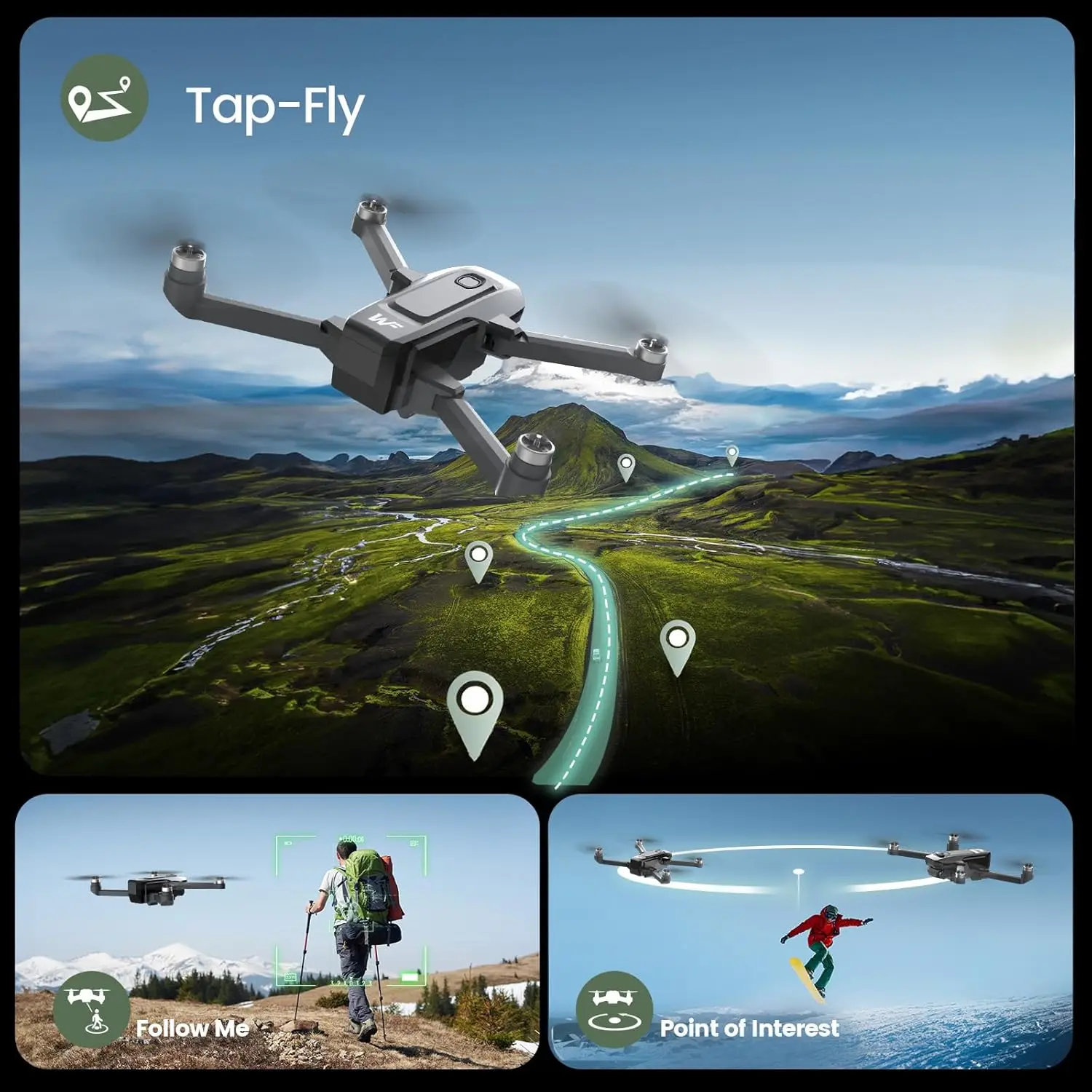 WeFone WF30 GPS Drones with Camera for Adults 4k, 5G Wi-Fi Foldable RC Quadcopter , 40 Mins Flight Time, Black,C0.