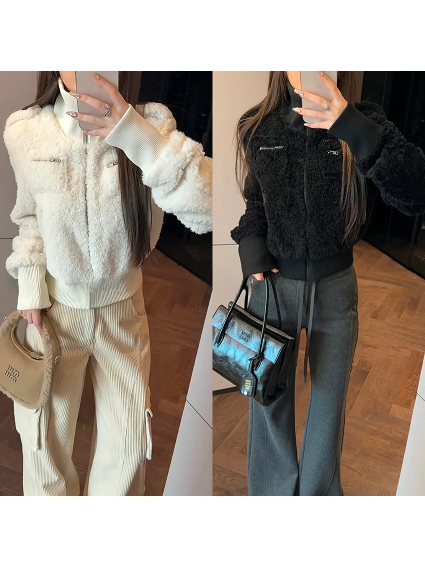 

Женская утепленная зимняя куртка с мягким воротником-стойкой, пушистая верхняя одежда, повседневное пальто из полиэстера (90% шерсть, 0% хлопок) для женщин