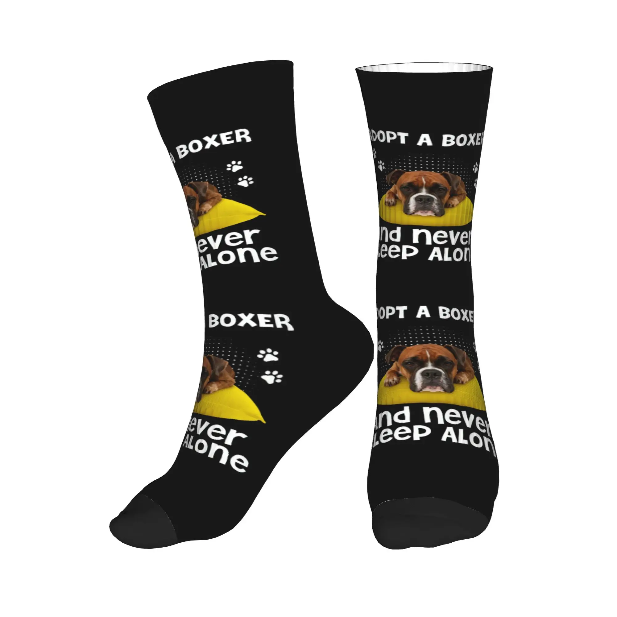 

Funny Men's Adopt Boxer Never Sleep Alone Dress Socks Unisex Warm Breathbale 3D Printed Pet Dog Lover Crew Socks