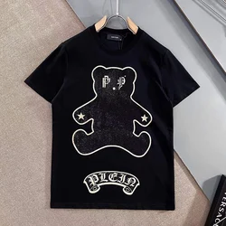 AlexPlein Bear Rhinestones Diamond Men's Fashion Clothing 2022 Summer Tshirt Maker Streetwear Crew Neck Short Sleeve 100% Cotton