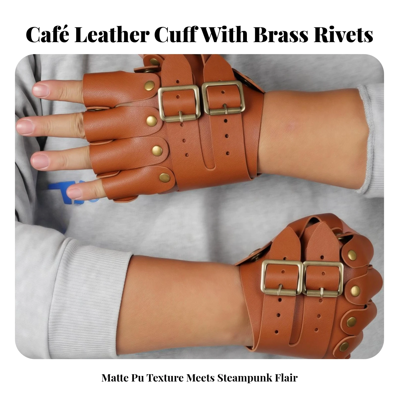 Bracers Adjustable PU Leather Fingerless Costume Gloves Gauntlets Authentic Looking for Cosplayers, Themed Festivals