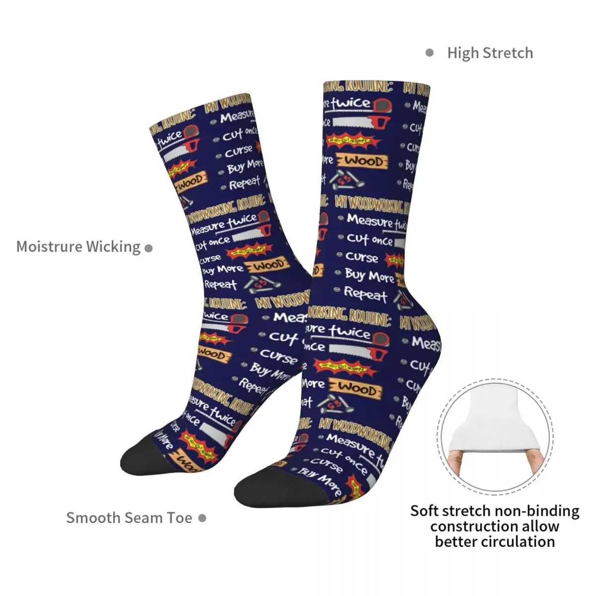 Woodworking Routine Measure Twice Socks Harajuku Super Soft Stockings All Season Long Socks Accessories for Unisex Gifts