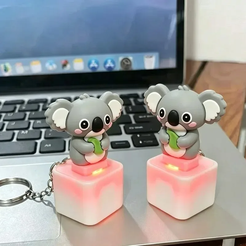 Koala Sound Light Keychain Cute Animal Pendant Press Button Interactive Fidget Rechargeable Bag Charm Backpack Hanging Ornament