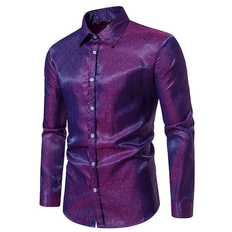 2024 New Men's Fashion Shirt Long Sleeve Casual Glossy Shirt Vintage Disco Party Prom Shirt Camisa