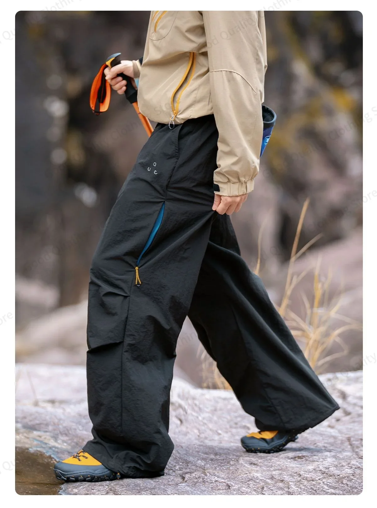 Arbeitsfreudige, wasserabweisende Outdoor-Overalls für Herren, Herbst, lange Hosen mit Schlitz und Falten, Kontrastfarben, Reißverschluss, Sport- und Freizeithose – Detail 12