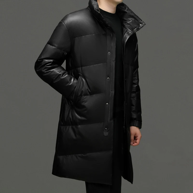 2024 Autumn and Winter New Men\'s Business Fashion British Style Casual Leather Jacket Stand Collar Down Jacket Sheepskin Coat