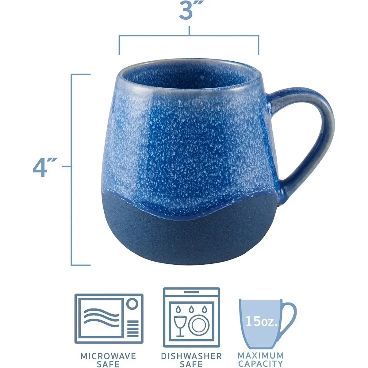 6個セット リアクティブグレーズ ストーンウェア マグカップ、16オンス クレイマグ 3色展開、食器洗い機・電子レンジ対応 コーヒー・紅茶用