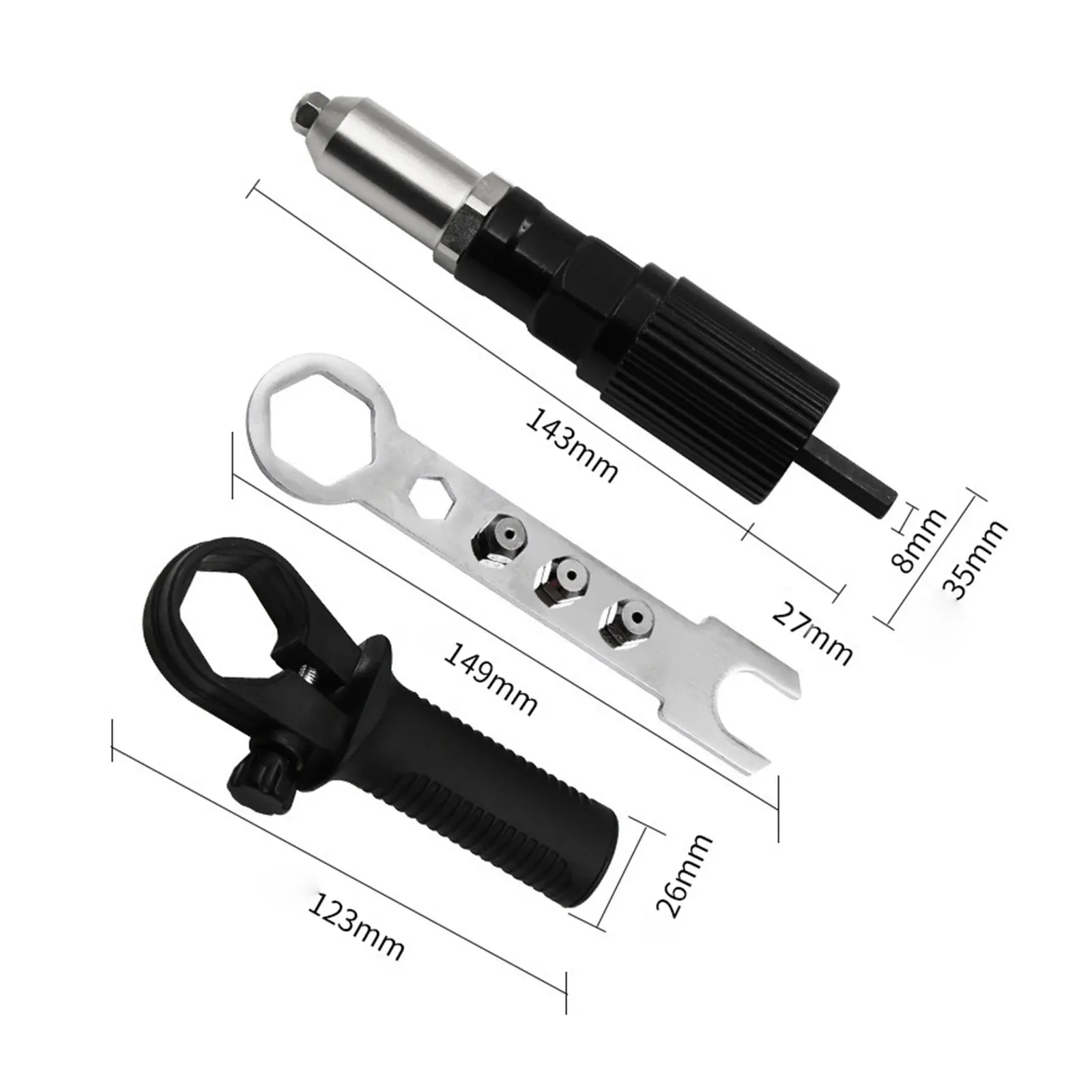 Adaptador de pistola remachadora eléctrica, boquilla de broca, Conector de conversión inalámbrico, herramientas eléctricas, 2,4mm-4,8mm