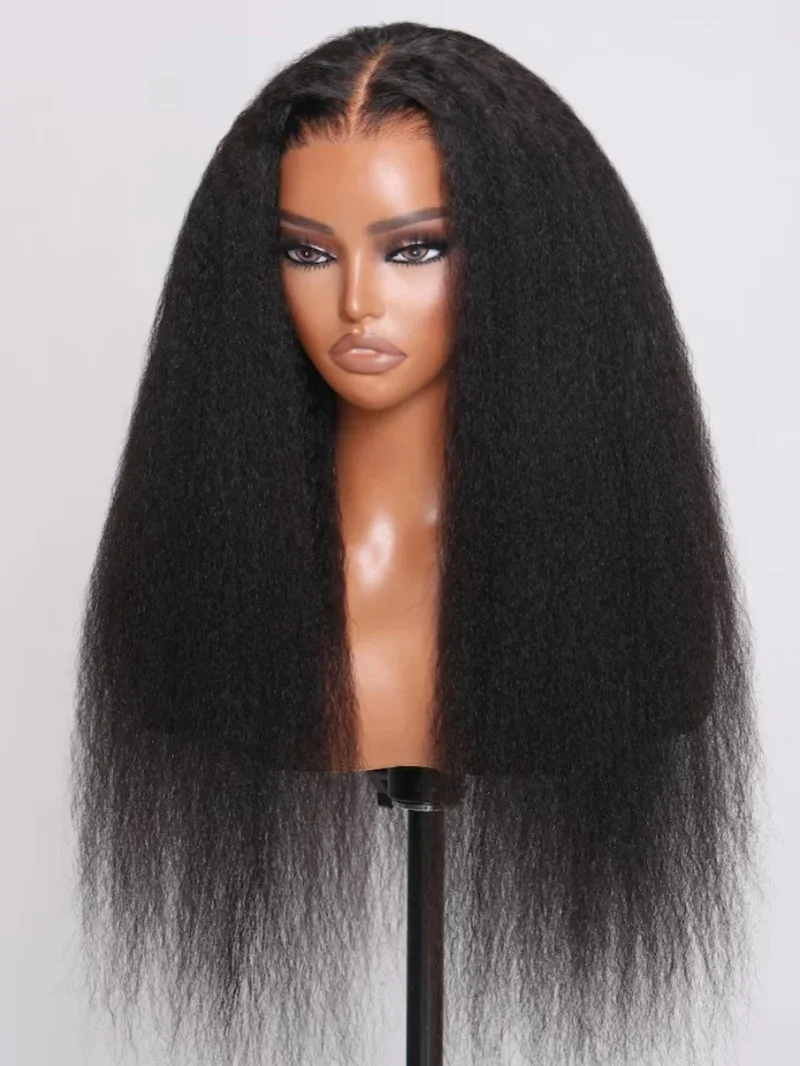 Long 26Inch Yaki Straight Natural Black Lace Front Wig Soft For Black Women With  Synthetic Preplucked Glueless Baby Hair Daily