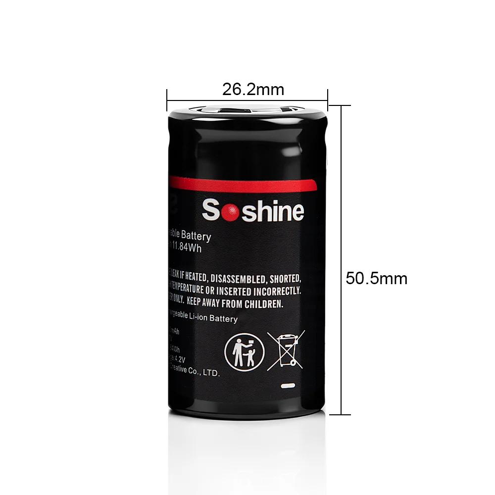 Soshine Li-ion 26500 Battery 3.7V 3200mAh Rechargeable Batteries 26500 Battery lithium for Flashlight Electric Razor Shaver