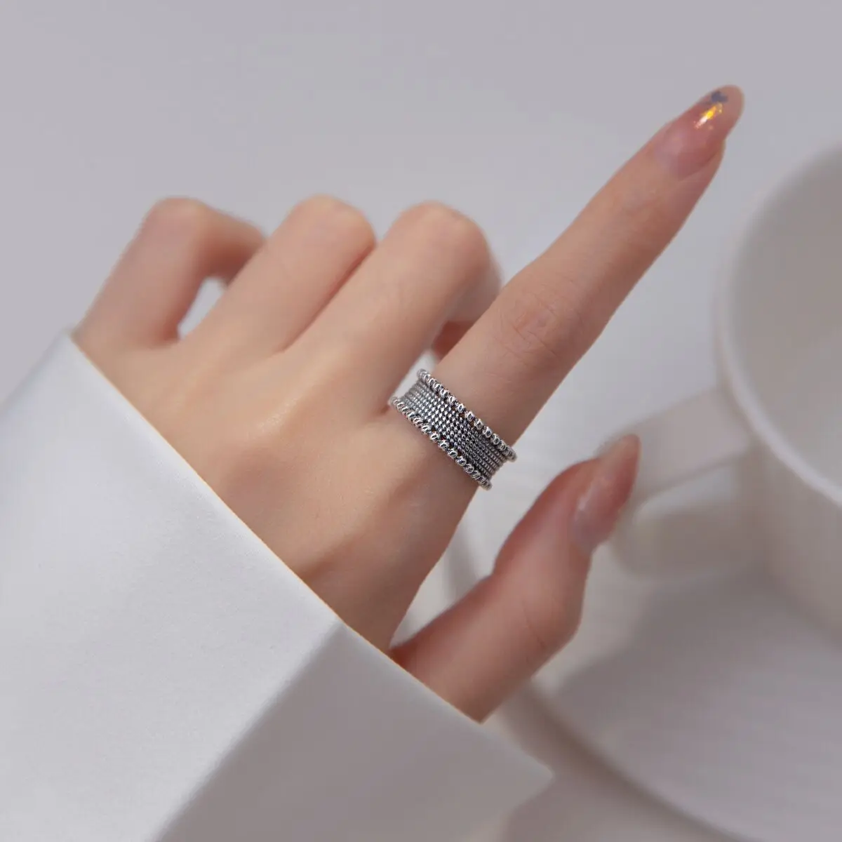 Original 925 Sterling Silver Vintage Wide Rings For Women Counple Wedding Engagement Silver Women's Vintage Ring Fine Jewelry