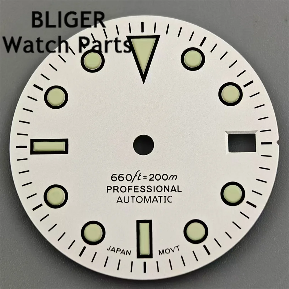 BLIGER 29 مللي متر ساعة معقمة الهاتفي أبيض أسود الهاتفي الأخضر مضيئة صالح NH35 NH36 حركة الساعات اكسسوارات