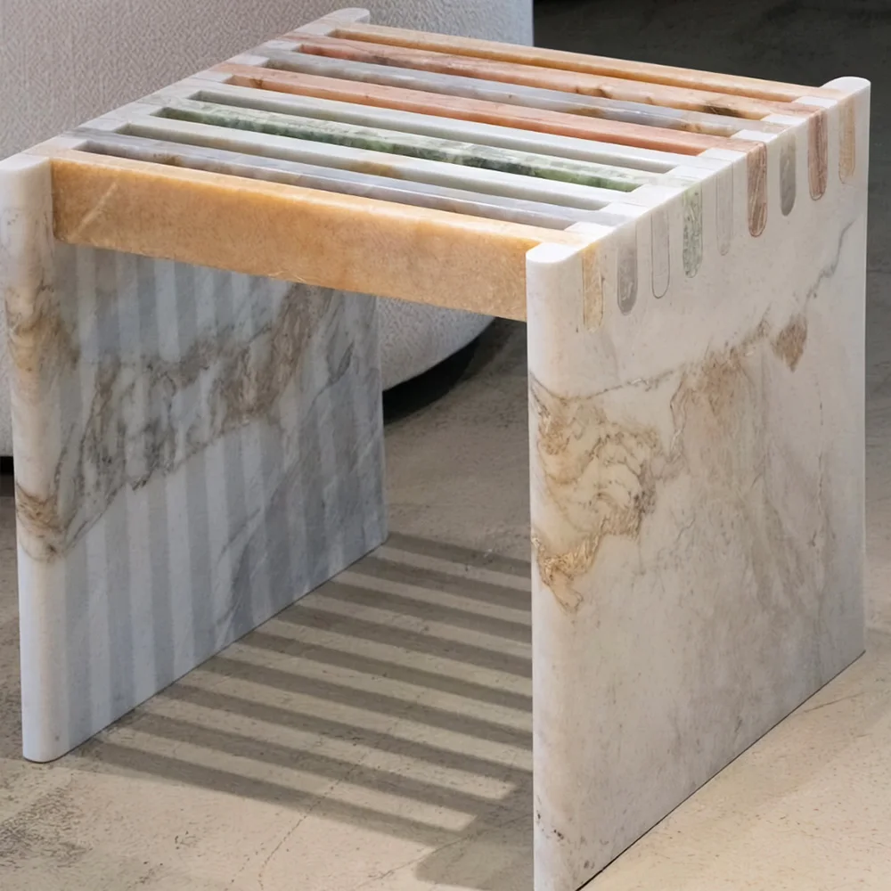 Creative and colorful corner table, Italian luxury fish belly gold marble side table, suitable for living room sofa