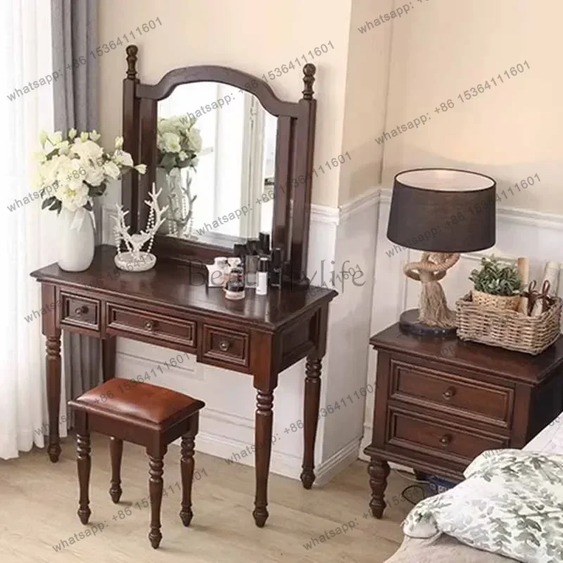 LJY Throne Mirror Vanity Table Wooden Aesthetic Luxury Drawer Dresser Organizer Europa Beauty Minimalist Schminktisch Home Furni