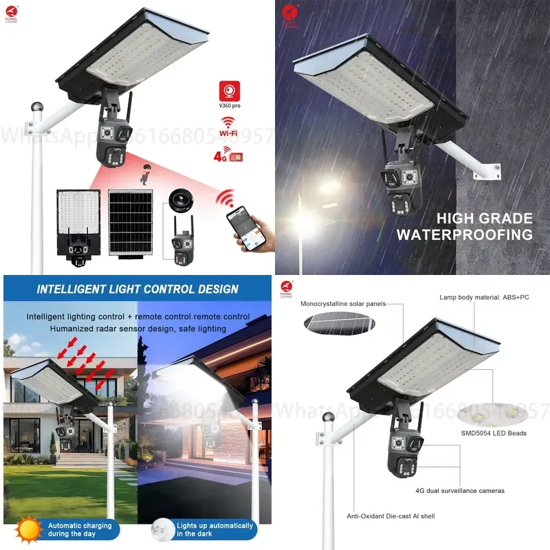 All in One Led Home Ip65 Waterproof Outdoor Security Integrated Solar Street Lights With 4G Dual Cctv Camera