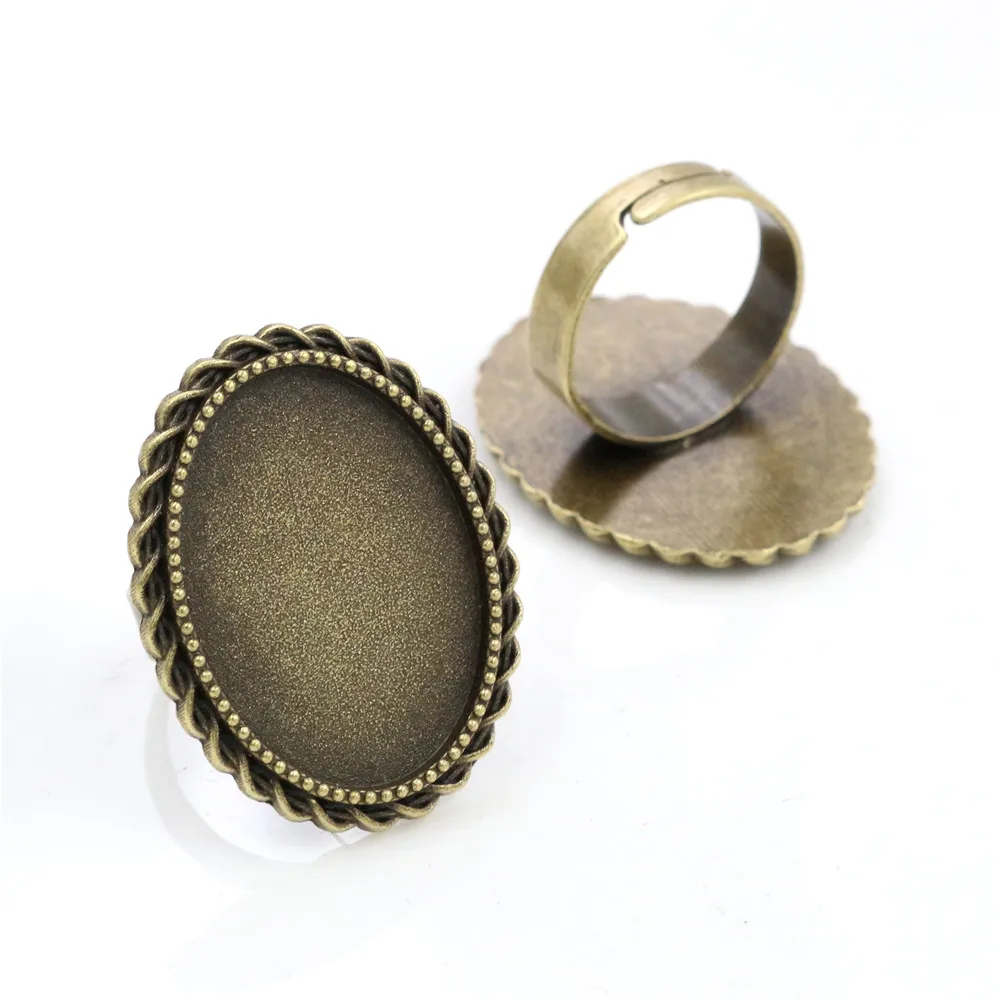 18x25mm 5pcs Black Antique Silver Plated Bronze Brass Oval Adjustable Ring Settings Blank/Base,Fit 18x25mm Glass Cabochons