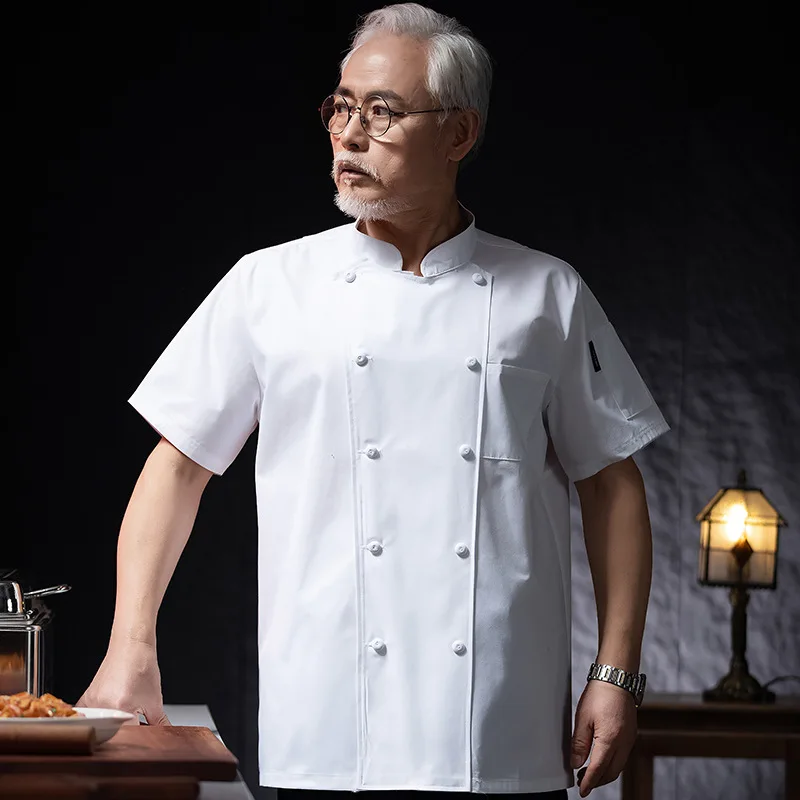 فندق مطعم المطبخ العمل موحدة قصيرة الأكمام سترة الطاهي مخبز المعجنات الشيف الصيف معطف المطبخ الأبيض