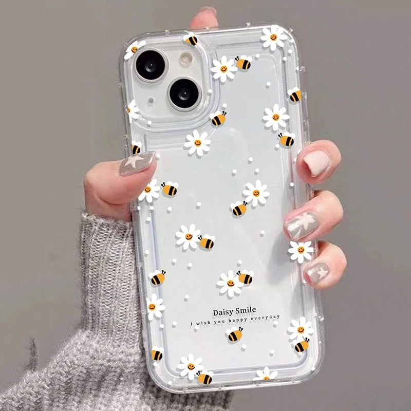 Summer Yellow And White Floral Fragments For IPhone 16 15 14 Plus 13 12 Pro Max Mini X XS XR 7 8 Plus SE2020 Cases Clear Cover