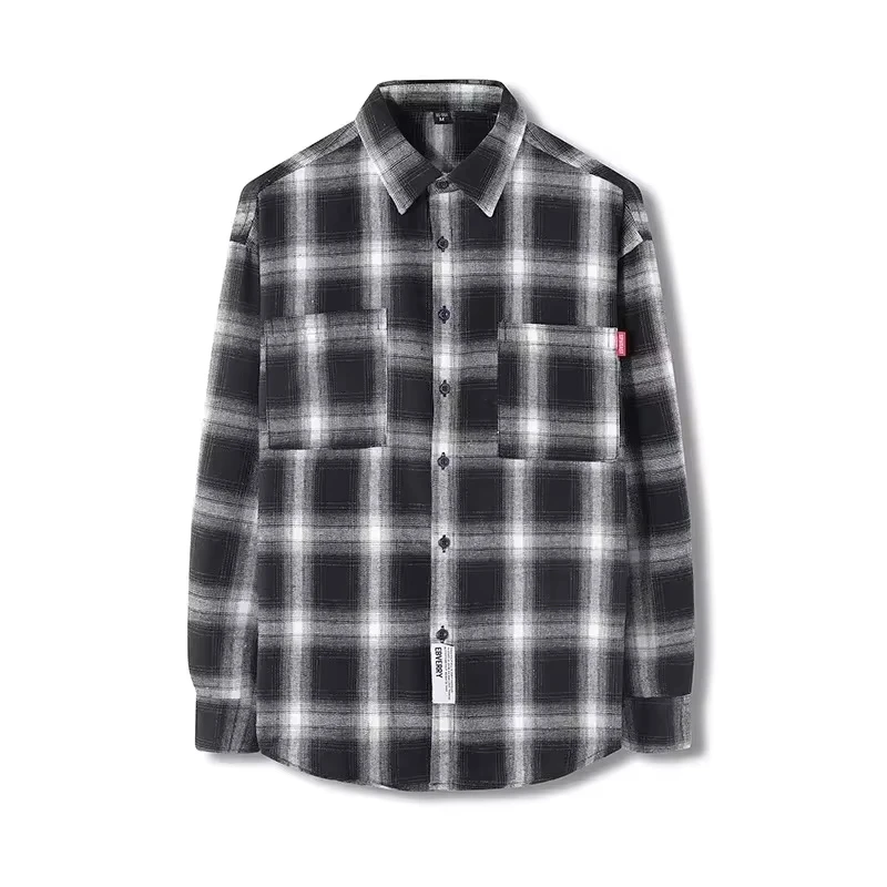 

New Men's Casual Plaid Print Shirt Fashion Long Sleeve Chest with Pocket Design Trend Streetwear Men Shirt Young Teen